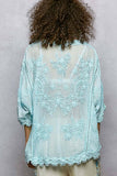 V-neck Short Sleeve Floral Embroidered Crochet Blouse Top: NATURAL / Os