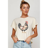 FLORAL CHICKEN VINTAGE GRAPHIC CROP TOP: IVORY / S