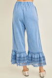 Mineral Washed Delicate lace trim hem Cropped Pants HP7236: HotCocoa / S-M-L / 2-2-2