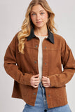 RELAXED BUTTON DOWN BARN JACKET: OLIVE / L