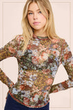 JCT7700-Semi Sheer Crew Neck Long Sleeve Mesh Layering Top: Hazelnut / L