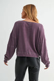 Raw Edge Waffle Knit Boatneck Pullover: DARK PLUM / S:M:L (2:2:2)