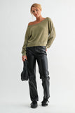 Raw Edge Waffle Knit Boatneck Pullover: DARK PLUM / S:M:L (2:2:2)