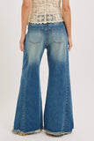 MID-RISE WIDE-LEG FRAYED HEM DENIM JEANS: DENIM BLUE / Contemporary / S