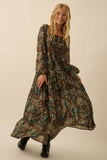 Floral Button-Front Tiered Ruffle Maxi Dress: Black / M