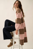 Striped Knit Open-Front Duster Pocket Cardigan: Cocoa-Pink / S