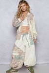 Floral print patchwork twill joger pants: DENIM / S