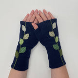 Fingerless Cashmere Gloves-Leaves: Grey / One Size Fits Most