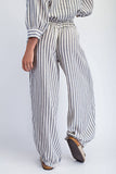STRIPE SOFT WASH LINEN BLENDED PANTS: Taupe/Natural / S-M-L(2-2-2)