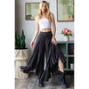 WASHED WIDE LEG RUFFLED HEM PANTS: BLACK / S-M-L-XL(2-2-2-2)