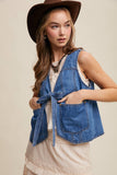 Denim Tie-Front Vest: Washed Cobalt / L