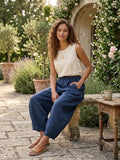 75096 solid linen balloon pants with elasticated waist: MUSTARD