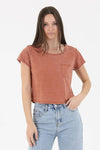 X2DF3-HTHR BURNOUT KNIT T SHIRT WITH ONE POCKET: TERRA COTTA / S