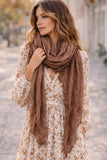 JC021037 Soft Crinkle Gauze Scarf – Boho Lightweight Shawl, Vintage Washed Wrap with Raw Fringe Edges: Orange