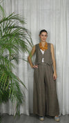 REF 6454 100% LINEN VEST: Beige