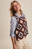 Crochet Granny Square Tassel Tie Vest LSW1006: Ecru / L