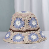 Granny Square Sun Hat Floral Straw Bucket Hat: CYellow / M