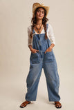 Western Wide-Leg Denim Overalls LRP0336: Sunwashed Blue / Contemporary / XL