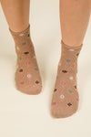 SC10038C-Floral Printed Textures Crew Socks: CREAM / OS/5
