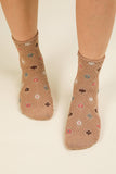 SC10038C-Floral Printed Textures Crew Socks: CREAM / OS/5