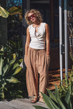 Striped Cotton Drawstring Harem Pants: SAGE / S-M-L:2-2-2