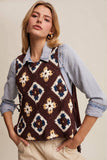 Crochet Granny Square Tassel Tie Vest LSW1006: Rust / L