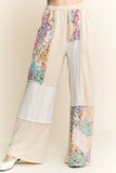 Mineral Washed Floral WaveKnit Jacquard Boho Pants HP6106: Silver Grey / S-M-L / 2-2-2