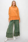 MineralWash Wide Pants with raw hem frayed details HP5536: Natural / S-M-L / 2-2-2