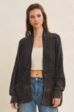 MINERAL-WASHED OPEN FRONT COTTON SWEATER CARDIGAN: ANTIQUE WINE / S