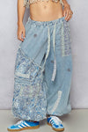 Floral print patchwork twill joger pants: DENIM / S