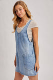 DENIM WASHED OVERALL POCKET DRESS: LT.WASH / S