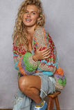 Long sleeve striped pattern handmade sweater cardigan: MOCHA MULTI / M