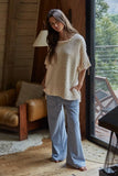 W2289 | Knit Sweater Cotton Short Sleeve Pullover Top: Natural / M