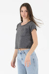 X2DF3-HTHR BURNOUT KNIT T SHIRT WITH ONE POCKET: BLUE / L