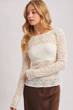 LETTUCE-EDGE SHEER MESH TWO WAY TOP: ECRU / M