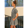 MINERAL-WASHED DENIM BUTTON-DOWN MINI DRESS WITH PUFF SLVS: WASHED DENIM / S