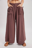 DRAWSTRING PATCH POCKETS WIDE LEG PANTS: MOCHA / S