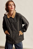 Contrast Collar Utility Barn Jacket LJ0271: Mauve / Contemporary / L