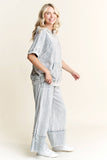 MineralWash Wide Pants with raw hem frayed details HP5536: Natural / S-M-L / 2-2-2