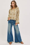 MID-RISE WIDE-LEG FRAYED HEM DENIM JEANS: DENIM BLUE / Contemporary / M