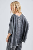 Mineral Washed Doily Boho Pancho Vneck top HT6680: Ashed Black