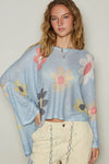 V-neck colorful flower print light weight sweater SALE: IVORY / S