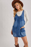 DENIM WASHED OVERALL POCKET DRESS: LT.WASH / S