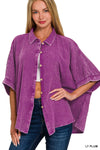Washed Double Gauze Button Down Half Sleeve Shirt: DUSTY TEAL / 3-3 (S/M-L/XL)