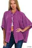 Washed Double Gauze Button Down Half Sleeve Shirt: DUSTY TEAL / 3-3 (S/M-L/XL)