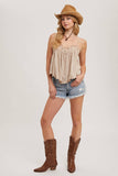 CROCHET CONTRAST CAMISOLE TOP: ASH / L