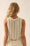 Pointelle Crochet-Knit Tie-Front Tank Top: CREAM / M