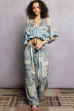 Patchwork Detail Denim Straight Fit Pants: DENIM MULTI / S