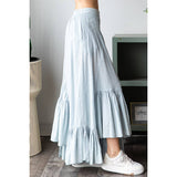 WASHED WIDE LEG RUFFLED HEM PANTS: BLACK / S-M-L-XL(2-2-2-2)