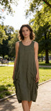 Sleeveless long dress 100% linen REF. 8466: WASABI